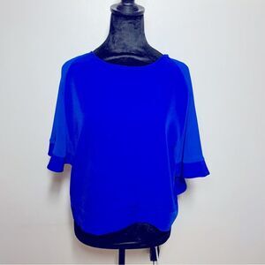 Belle Badgley Mischka Royal Blue Sheer sleeve blouse women’s size 10